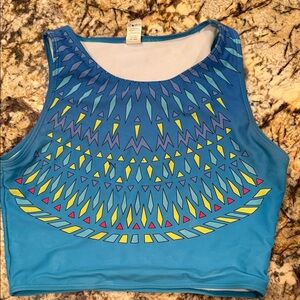Limeapple Blue Geometric Kids Swim Crop Top